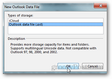 כיצד ליצור קובץ pst עבור Outlook 2013 - לחץ על קובץ נתוני Outlook