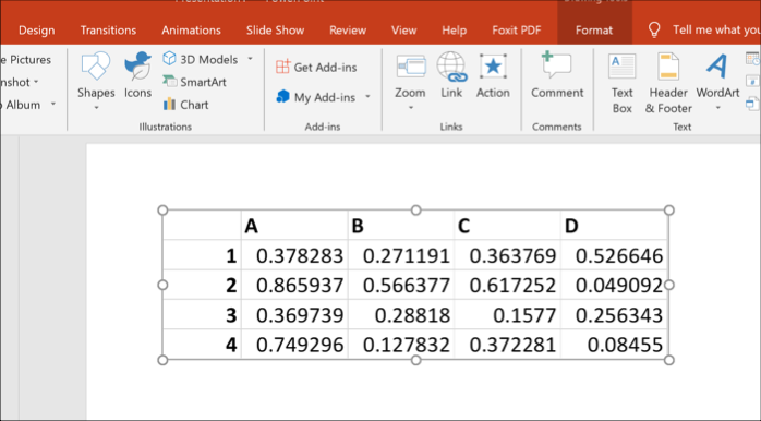 נתוני Excel כאובייקט ב- PowerPoint