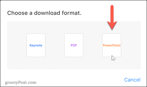 בחר באפשרות פורמט PowerPoint