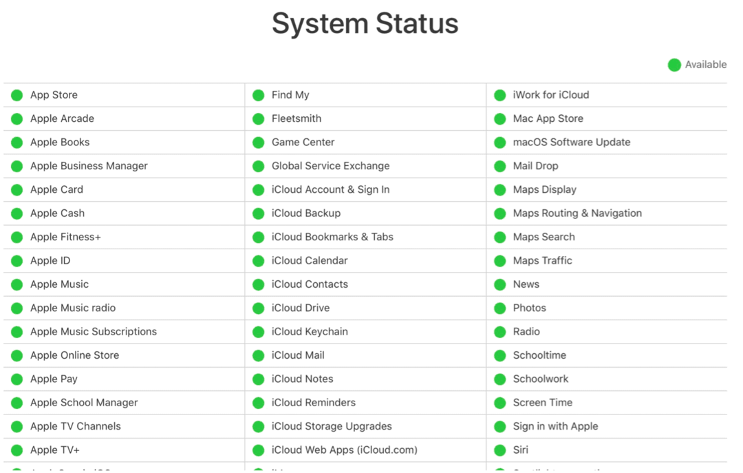 תיקון בעיות iCloud: מצב מערכת iCloud