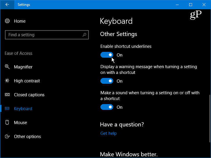 הפוך את מקשי הקיצור לתפריט תחתון והדגשה של Windows 10