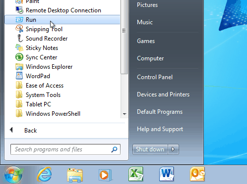 תפריט התחלה של Windows 7