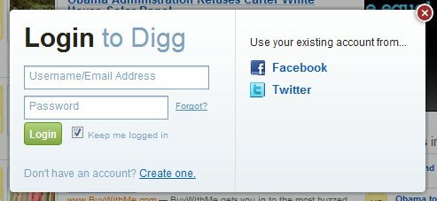 מסך כניסה חדש של Digg