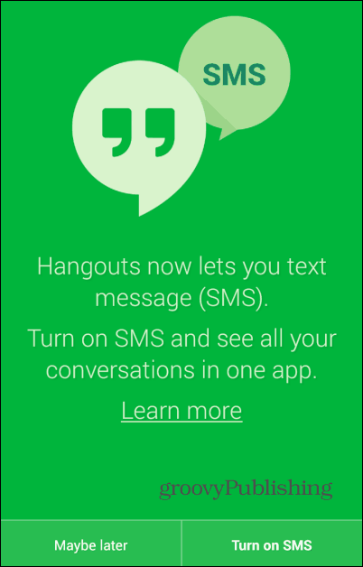 ה- Hangouts SMS מופעל