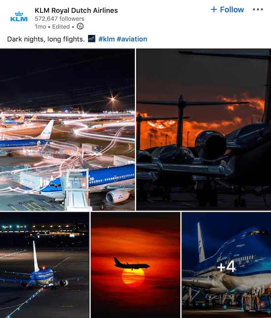 פוסט בדף ה- LinkedIn של KLM למספר תמונות