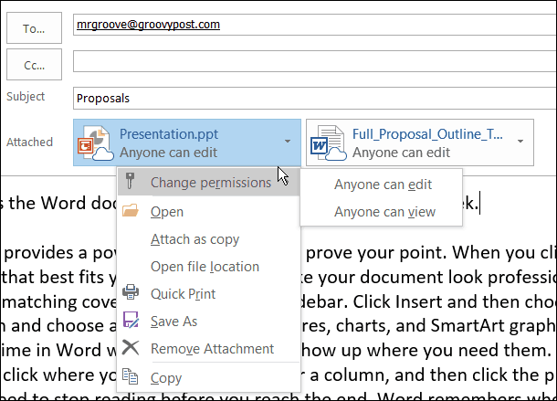 תצוגה מקדימה של Office 2016: שימוש בקבצים מצורפים מודרניים ב- Outlook