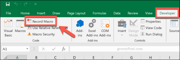 לחצן הקלטת מאקרו ב- Microsoft Excel