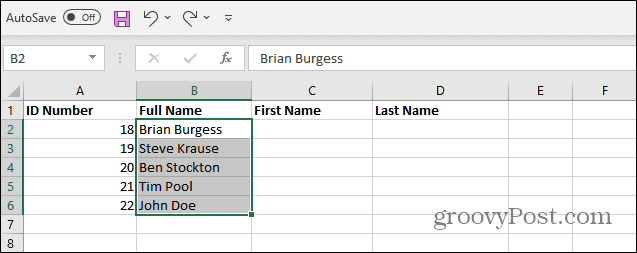 בחר שמות מתוך רשימה של Excel