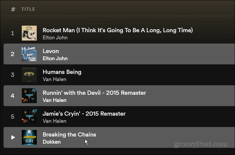 שירים בודדים ברשימת ההשמעה של Spotify