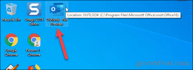 קיצור דרך להפעלת Outlook עם חלונית הקריאה כבויה