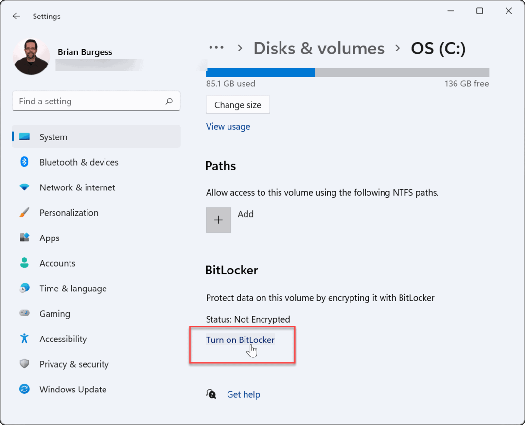 הפעל את Bitlocker השתמש בהצפנת Bitlocker ב-Windows 11