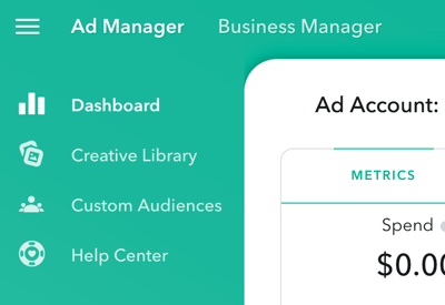 ל- Ad Manager יש ארבעה חלקים עיקריים אליהם ניתן לגשת בפינה השמאלית העליונה של הדף.