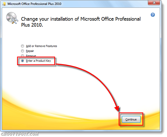 Office 2010 שינוי מסך מפתח המוצר - -
