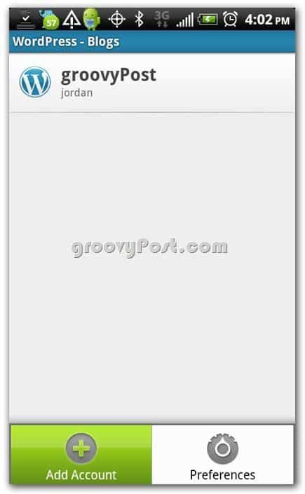 Wordpress באנדרואיד הוסף חשבון חדש