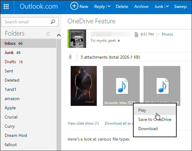 שמור קבצים מצורפים של Outlook.com ל- OneDrive בלחיצה