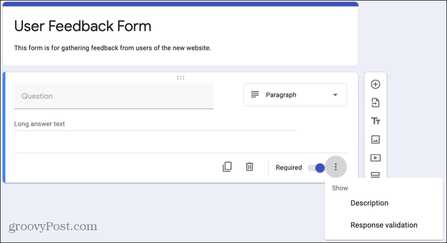 Google Forms Customize Question