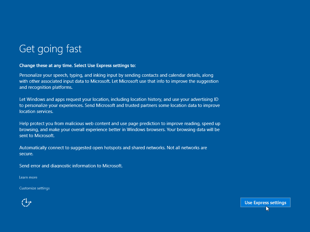 13 באמצעות הגדרות אקספרס התקנת Windows 10 נקייה