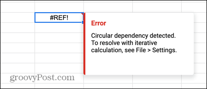 הפניה מעגלית של google sheets