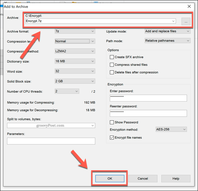 יצירת ארכיון 7zip ב- Windows 10