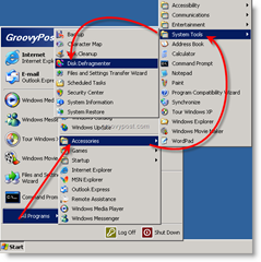 הפעל מאחה דיסקים מ- Windows XP
