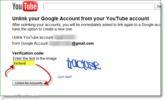 אשר שברצונך לבטל את הקישור בין חשבונות Google ו- YouTube שלך