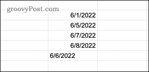 דוגמה לערכי תאריך טקסט ב-Google Sheets