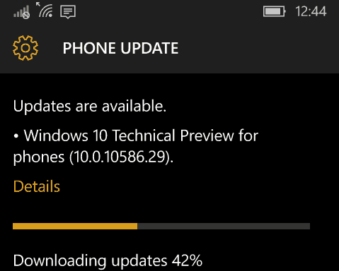 Windows 10 Mobile Build 10586.29 החזר עבור Windows Phone