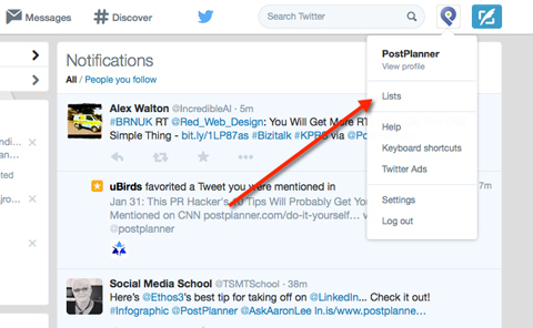 רשימות בתפריט טוויטר
