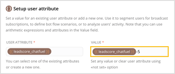 צור תכונת משתמש חדשה והגדר עליה ערך ב- Chatfuel.