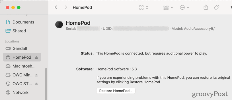 שחזר את HomePod מ-macOS