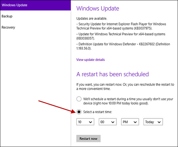 קבע את הפעל מחדש ב- Windows 10