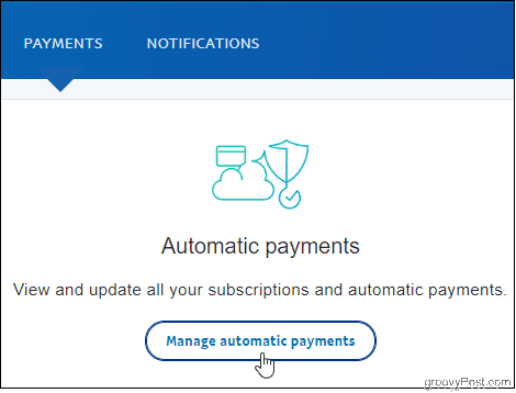 לחץ על PayPal לחץ על ניהול תשלומים אוטומטיים
