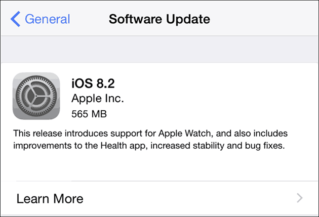 Apple iOS 8.2 עבור iPhone ו- iPad - עדכון תוכנה