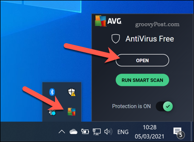 פתיחת ממשק AVG ב- Windows
