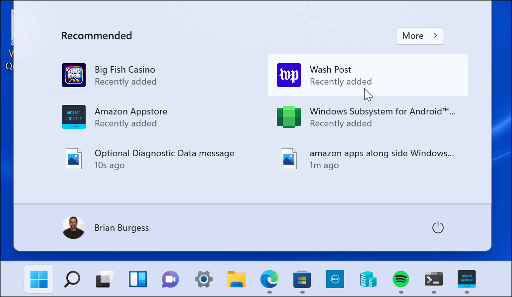 אפליקציות אמזון לאנדרואיד לצד Windows 11 התחל