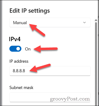 הגדר כתובת IP עבור Google DNS