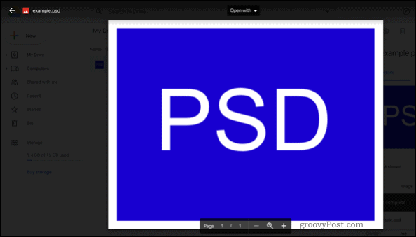 פתיחת קובץ PSD ב- Google Drive