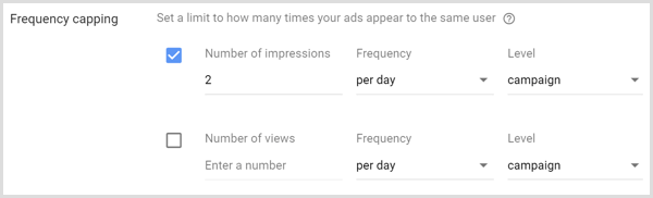הגדרות מכסת תדירות עבור קמפיין Google AdWords.
