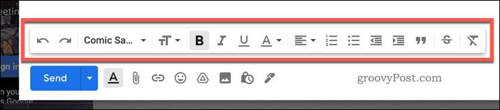 סרגל הכלים של עיצוב הטקסט ב-Gmail