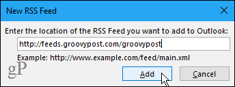 תיבת דו-שיח חדשה להזנת RSS ב- Outlook