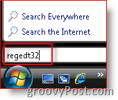 Windows Vista הפעל את regedt32 מסרגל החיפוש
