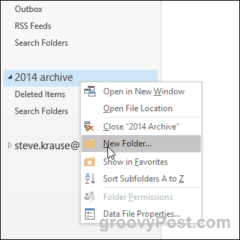 Outlook 2016 - צור תיקיה חדשה בקובץ PST
