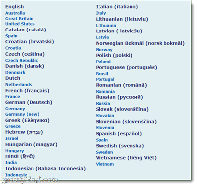 רשימת שפות speckie