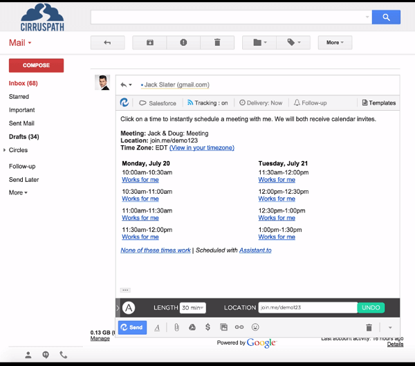 קבעו בקלות פגישות באמצעות Gmail בעזרת Assistant.to.