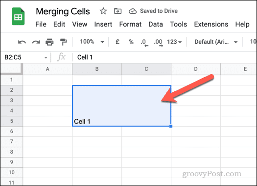 דוגמה לתאים ממוזגים ב-Google Sheets
