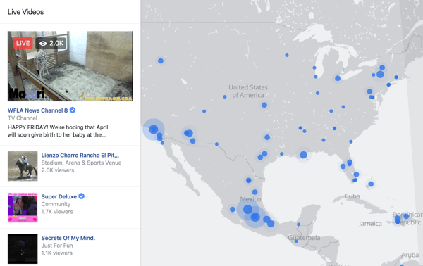 המפה החיה של פייסבוק היא דרך אינטראקטיבית עבור הצופים למצוא שידורים חיים בכל מקום בעולם.