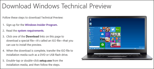 הורד את התצוגה המקדימה הטכנית של Windows 10