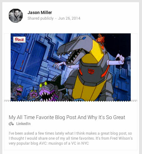 פרסום המפרסם של ג'ייסון מילר ב- Google Plus