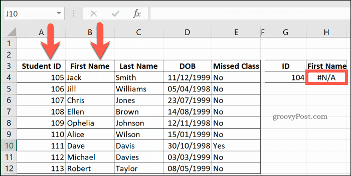 VLOOKUP מחזיר שגיאת NA ב- Excel