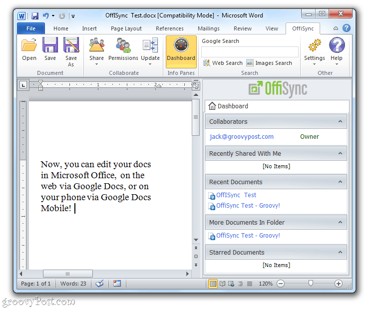 OffiSync: סנכרן את Google Docs עם Office 2010